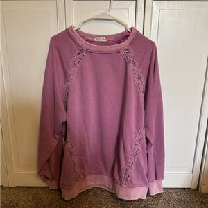 Take It All In Orchid Lace Detail Crewneck